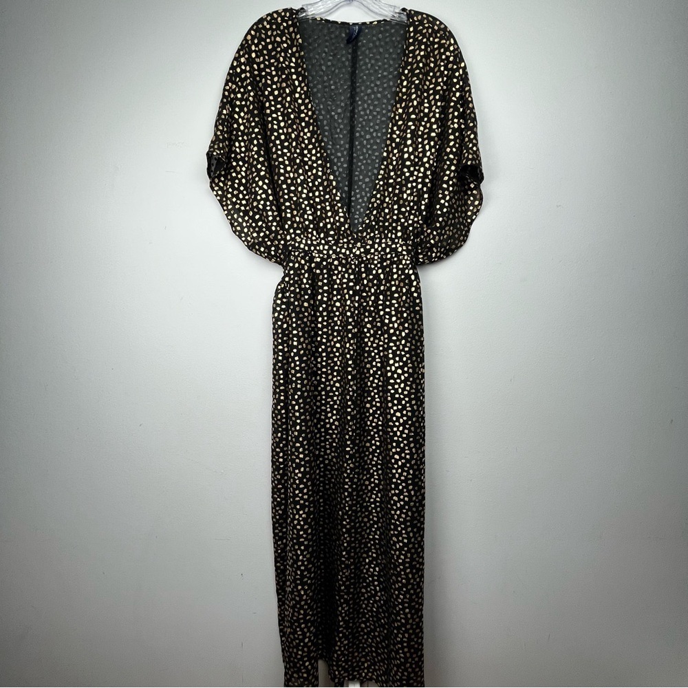 Swimsuits For All Black Metallic Gold Spots Cover Up Sheer‎ Caftan Size 2X/3X - Picture 2 of 10